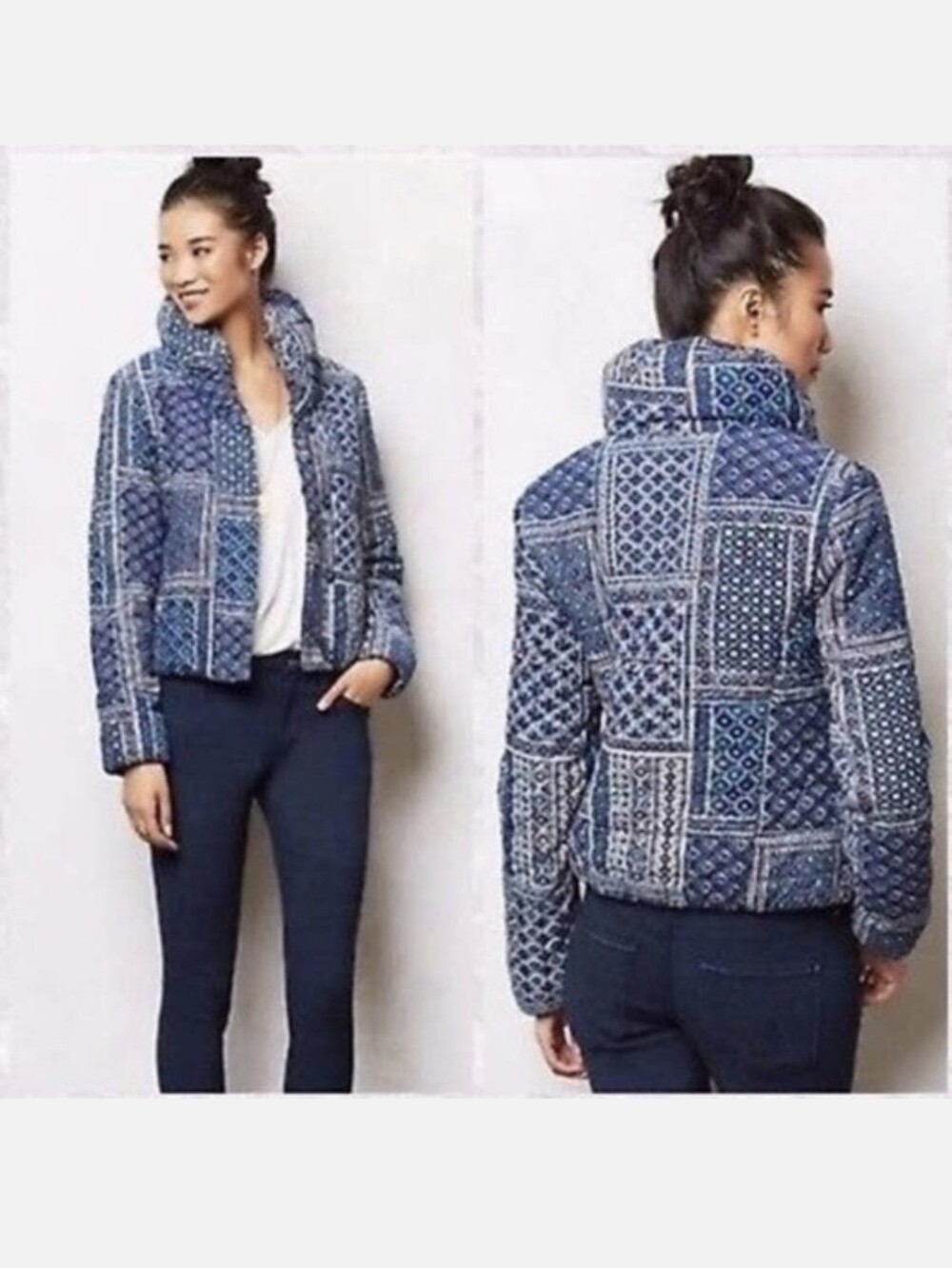 Pilcro And The Letterpress Anthropologie Quilt Jacket Coat Blue Multi Size XS